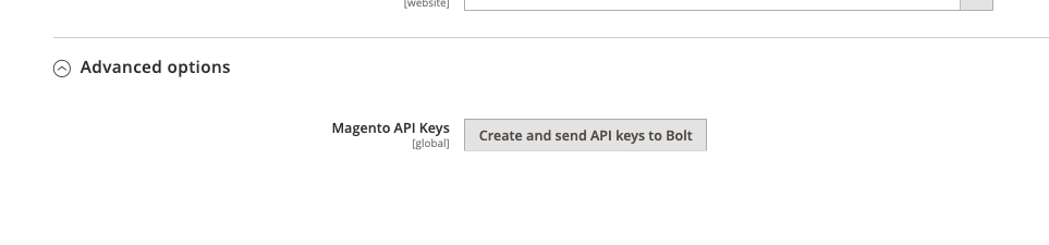 In the M2 dashboard, go to Advanced options to create and send API keys to Bolt.
