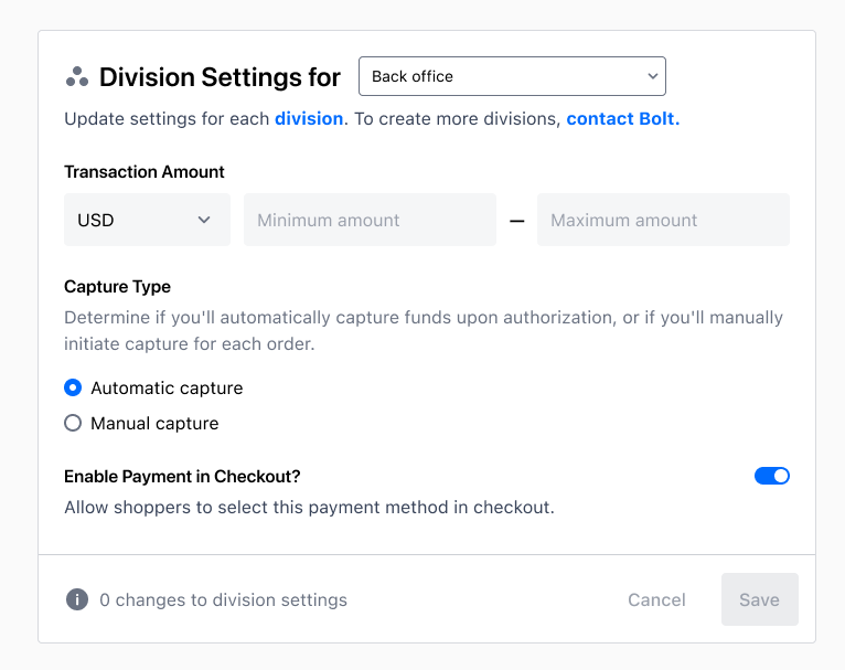 Affirm’s division-level settings