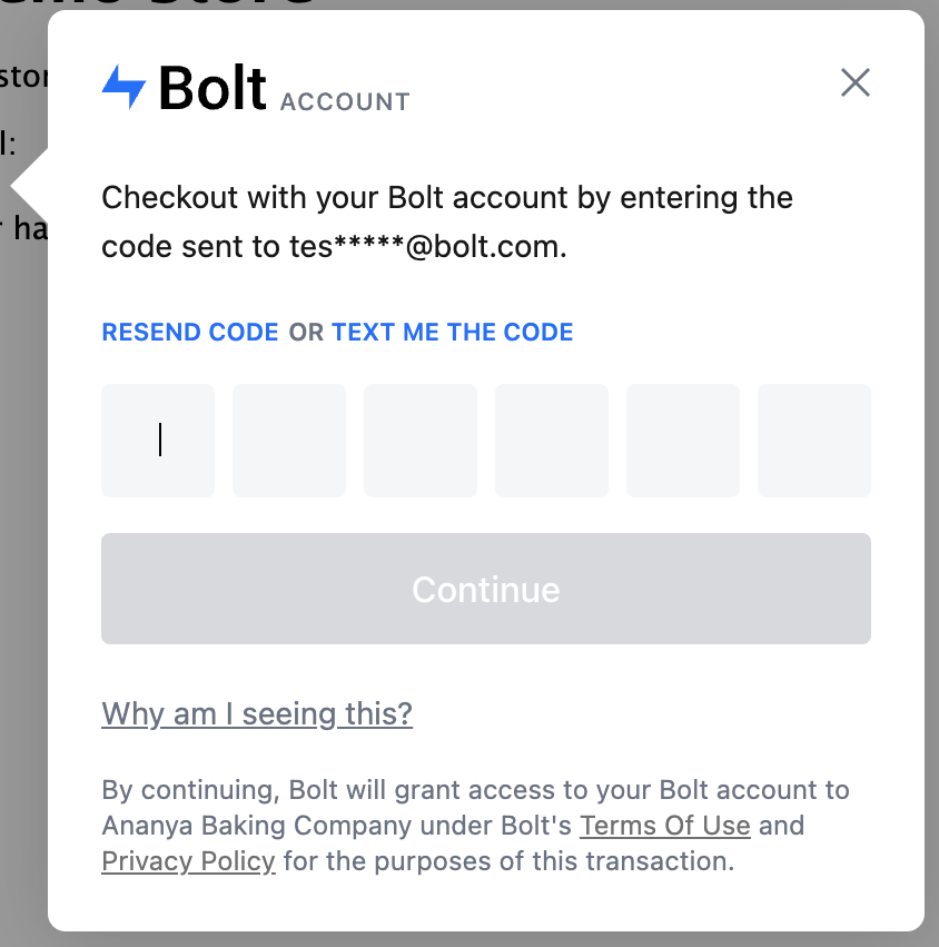 Bolt's authorization modal, enabled by implementing the Authorization Modal.